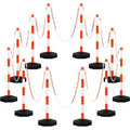 Amylove 12 Packs Traffic Delineator Post Cone with Base, Traffic Cones Safety Cones Caution Cones Plastic Stanchion Chain Safety Barriers with 6.6 Feet Link Chain and S Hooks for Parking Lot (Orange)