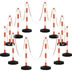 Amylove 12 Packs Traffic Delineator Post Cone with Base, Traffic Cones Safety Cones Caution Cones Plastic Stanchion Chain Safety Barriers with 6.6 Feet Link Chain and S Hooks for Parking Lot (Orange)