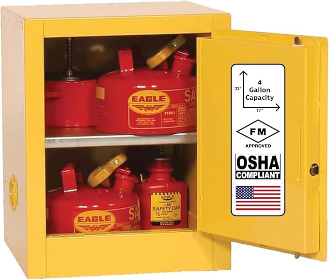 Eagle American Made 4 Gallon F﻿lammable Liquid Storage Cabinet, Manual-Close Space Saver Fireproof Cabinet for Schools, Garages, Manufacturing Facilities, 17" x 17" x 22", 1904X