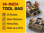 The Ryker Heavy Duty Tool Bags for Men/Women. 14 Inch Small Wide Mouth Mechanic/plumber/Contractor/Electrician Tool Bag Organizer 22Pockets Soft Portable Tools Bags Organizer Toolbag for plumbing