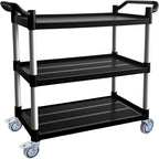 Utility Cart with Tangle-Free Wheels, Large Size 3 Tier Rolling Service Cart with Wheels(2 with Brakes), Heavy Duty 450 Lbs Capacity,Commercial Serving Cart for Home, Office, Restaurant, Warehouse.