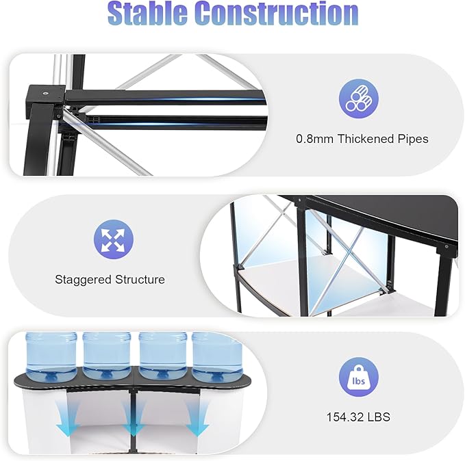 Portable Trade Show Podium Table Display Exhibition Counter with Streamlined Design Foldable Promotion Retail Bar Table for Hotels, Shops, Shopping Malls, Halls