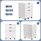 HollyHOME 3-Drawer Wood File Cabinet, Under Desk Cabinet for Home Office, Rolling Storage Shelf for Home, Printer Stand, for A4, Letter-Size, 11.8in Hanging File Folders, White