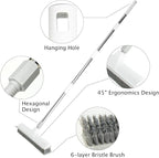 Floor Brush, 2-in-1 Scraping Brush,with 59.8" Long-Handled Adjustable Floor Brush, Suitable for Cleaning Kitchen, Bedroom, Shower Room, Floor, Tile Patios, Outdoor Patio, Terrace (White)