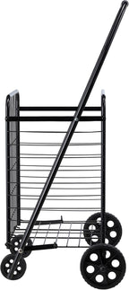 VEVOR Shopping Cart, Folding Grocery Utility Cart with Swivel Wheels, 90 LBS Large Load Capacity, Heavy Duty Rolling Laundry Basket Butler for Laundry, Shopping, Camping, Grocery, Luggage, Black