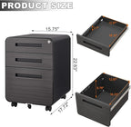 3 Drawer Mobile File Cabinet with Lock, Under Desk Metal Filing Cabinet for Home Office, Assembled Removable Under Desk Storage with Wheels for A4-Size/Letter-Size/Legal-Size (Light Gray)