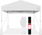 Best Choice Products 10x10ft 1-Person Setup Pop Up Canopy Tent Instant Portable Shelter w/ 1-Button Push, Case, 4 Weight Bags - White/White