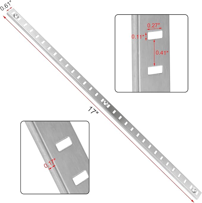 Bueyfolt 17Inch 8 Pcs Pilaster Shelf Brackets, Adjustable Mortise Mount Shelf Rails with Screws for Wall Shelving System