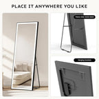 Kosmonia 64x21 Full Length Mirror, Dimmable 3 Color LED Light w/Light Memory, Distortion Free Silver Coating Mirror, HD Reflection &Anti Desilvering,Tempered Glass &Shatter Proof Film Doubles Safety
