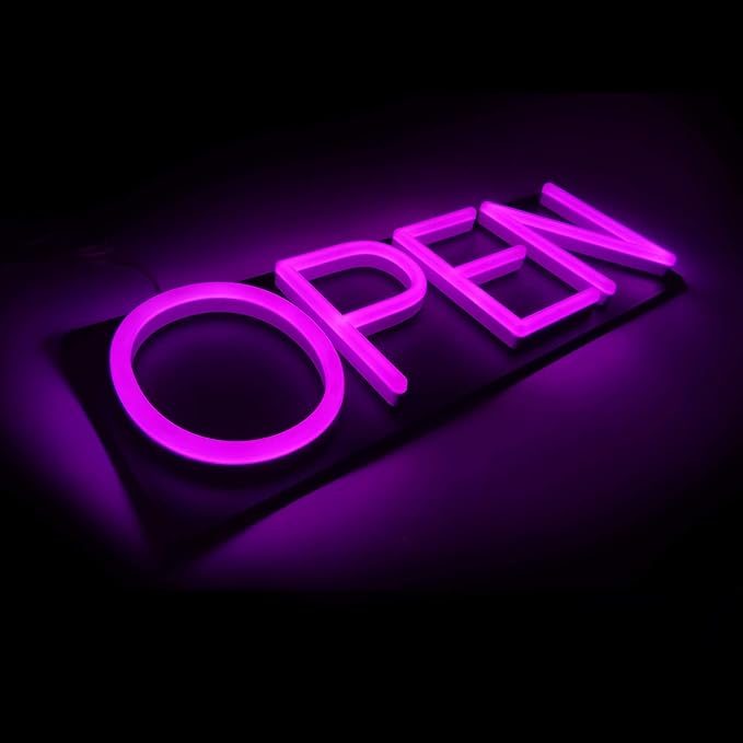 HiNeon Pink Neon Open Sign 20inx7in LED Open Sign w/Remote Controller, Electric Light Up Open Sign for Business Store, w/Hanging Chain for Shop Windows, Direct Plug-In w/ 12V Power Adapter