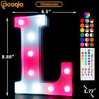 Pooqla Colorful Light Up Letters with Remote, Upgraded 35 Colors LED Marquee Letters, RGB Lighted Letter for Girls Teenager Gift, Birthday, Party, Wedding, Night Light, Room, Bedroom Decor, Letter L
