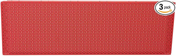 OmniWall Modular Metal Pegboard System, 16x48 inches, Steel Construction, Wall-Mounted Tool Storage (Red, Horizontal)