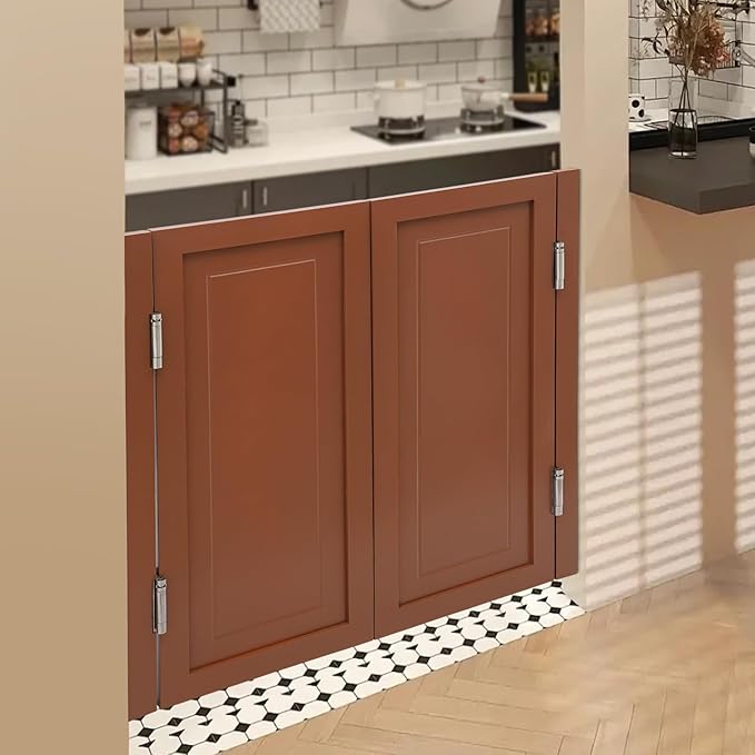 Solid Wood Interior Swing Door with Metal Hinges - Swinging Cafe Doors for Kitchen, Stairs, Bedroom Entrance & Partition (Brown, 35.43"X35.43")