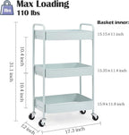 TOOLF 3-Tier Metal Rolling Cart with Wheels, Storage Utility Organizer Cart for Kitchen, Bathroom, Office, Baby Essentials & Makeup - Lockable Casters, Easy Assembly, Large Capacity, Green