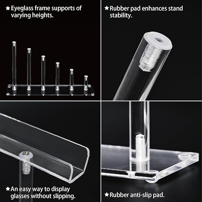 MOOCA 4 Pcs Set, Premium Acrylic Eyeglass Holder Stand, Sunglasses Orgaznizer, Sunglass Holder, Acrylic Eyeglass Display, Eyewear Rack, Glass Display, 8 in H