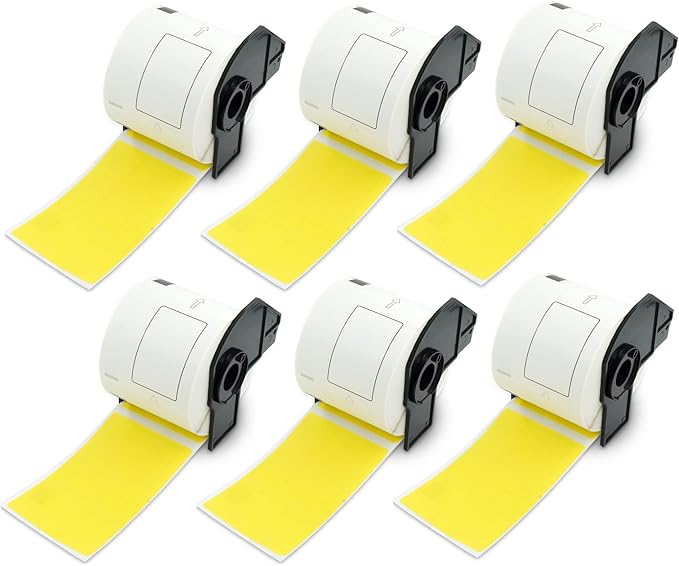 BETCKEY - Shipping/Name Badge Labels Replacement for Brother DK-1202 (2.4 in x 3.9 in), Compatible with Brother QL Label Printers [6 Rolls/1800 Labels, Yellow]