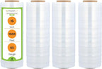 PSBM Stretch Wrap, 4 Pack, 15 Inch x 1500 Feet, 65 Gauge, Clear Plastic Cling, Cast Hand Stretch Film Rolls for Packaging Moving Packing Pallets