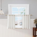 Nanspring 30 Inch Long Cream Curtains for Kitchen Linen Blend Semi Sheer Back Tab and Rod Pocket Light Filtering for Bathroom Small Window Curtain 25 x 30 Inch,2 Panels