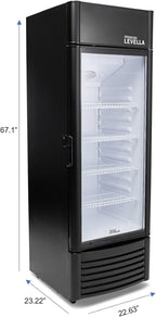 PremiumLevella PRF907DX Glass Door Display Refrigerator 9.0 cu ft Commercial Beverage Cooler Merchandiser With Customizable Lightbox - Black