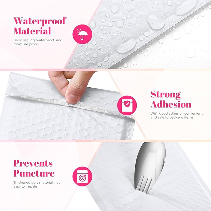 Metronic Bubble Mailer Bulk 10x13" White 250Pack Waterproof Padded Envelopes Self Seal Large Bubble Mailers Cushioning Bubble Envelopes for Shipping,Books,Jewelry Makeup Supplies