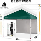 CROWN SHADES 10X10 Comercial Instant Canopy Pop Up Tent with Center Lock, 300D Fabric, 4 Sidewalls, Sto'N Go Bag, Forest Green