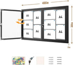 Mifuro 48"x30" Enclosed Bulletin Board, Outdoor Lockable Weather-Resistant Aluminum Cork Noticeboard for School & Office, Black Frame w/Grey Flet