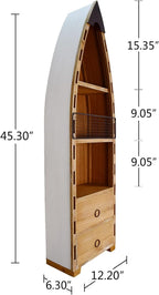 Morning View Wood Boat Cabinet, Rustic Nautical Decor, 2 Shelves & 2 Drawers, 45.3 Inch