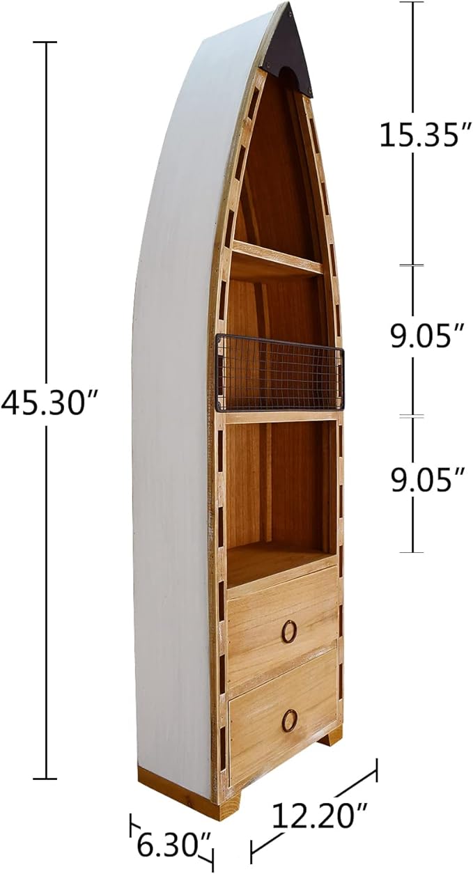Aecipl Solid Wood Boat Shelf Decorative Nautical Wall Decor Beach Themed Bookcase Large Wooden 3-Tier Display Shelves for Home Kitchen Bedroom Living Room (45.3" H)