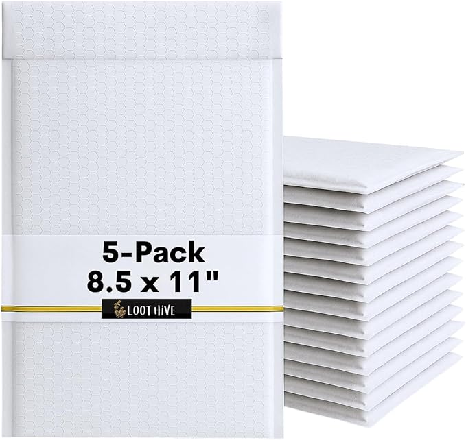5-Pack 8.5x11" Bubble Mailers White Poly Padded #2 Envelopes Self Seal Shipping Bags Lightweight Tear Resistant Bubble Mailing Envelopes for Small Business Packaging, DVD, Clothing, Books, Gifts