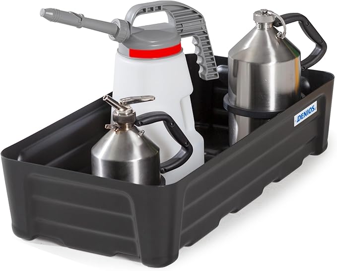 DENIOS® Spill Containment Tray – 10.5 Gallon Capacity, 30.9"X15.8"X7.1", Plastic Industrial Spill Tray for Spill Containment, No Grate, Durable Containment Tray for Safe Liquid Handling