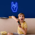 Rock on hand Neon Sign Rockin Hand Neon Light LED Neon Sign for Wall Décor Dimmable Rock and Roll LED Neon Light for Bar Restaurant Music Concert Man Cave Wall Art 14"×8.4"