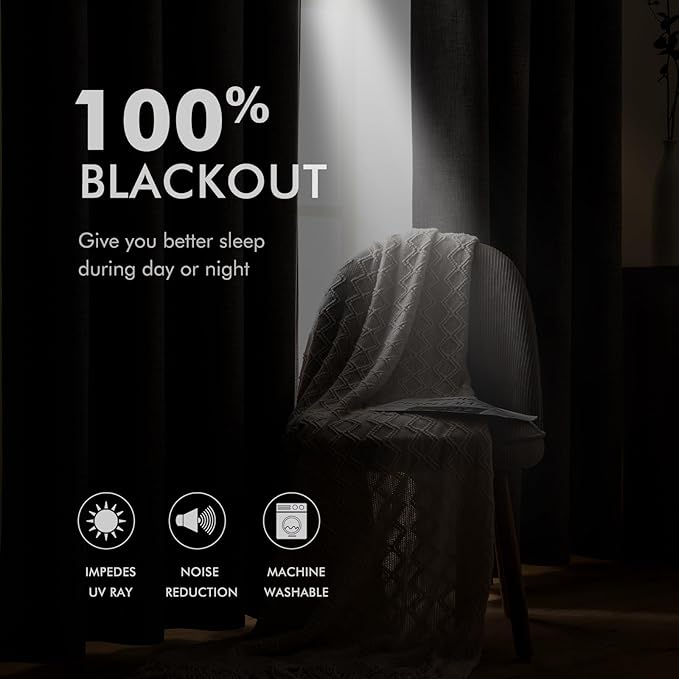 MIULEE Linen Texture Curtains for Bedroom Solid 100% Blackout Thermal Insulated Light Olive Green Curtains Grommet Room Darkening Drapes for Living Room Nursery 52x108 Inch (2 Panels)