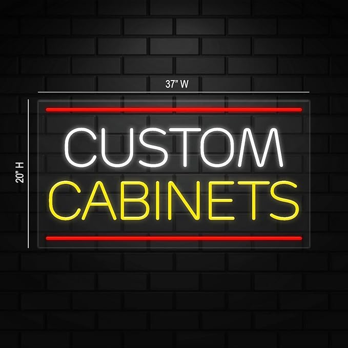 Custom Cabinets Neon Sign for Retail Displays | Value priced LED Flex Neon | Electronic Light Up LED Sign for Windows/Walls | 37"W x 20"H x 1"D