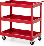 Goplus 3-Tier Utility Cart, Heavy Duty Commercial Service Tool Cart w/Lockable Wheels, 330lbs Load Capacity, Ergonomic Handle, Rolling Mechanic Tool Cart Storage Organizer for Warehouse Garage Red