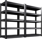 5-Tier Garage Shelving Heavy Duty, 2500LBS Metal Shelving Unit, Adjustable Garage Storage Shelves, Easy Assembly Steel Shelving, Utility Storage Rack Shelf for Warehouse, 72”H*35.4”W*16”D, 2 Pack