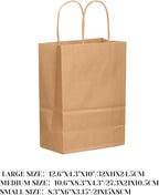 qiqee 100-Packs Brown Paper Gift Bags with Handles Bulk Assorted Sizes(33pcs Large 13", 33pcs Medium 11", 34pcs Small 8")