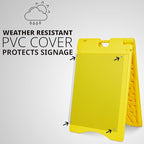 Jumbl A-Frame Signboard 22” x 28” Display Surface – Large Outdoor Sandwich Board w/Weather Resistant PVC Sign Protector & Sand Fill Holes – Dual Signage Stand for Storefront Sidewalk Curb (Yellow)