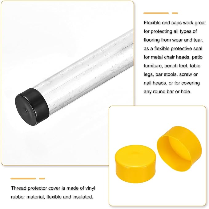 uxcell 4pcs Rubber End Caps 110mm(4.3 Inch) ID Vinyl Round End Cap Cover Screw Thread Protectors Yellow, 50mm Height