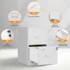 2 Drawer File Cabinet with Lock, Metal Filing Cabinets for Home Office, Vertical White Small Caninet for Home Office, Steel Narrow Two Drawer File Cabnet for Letter/File Box- Assembly Required