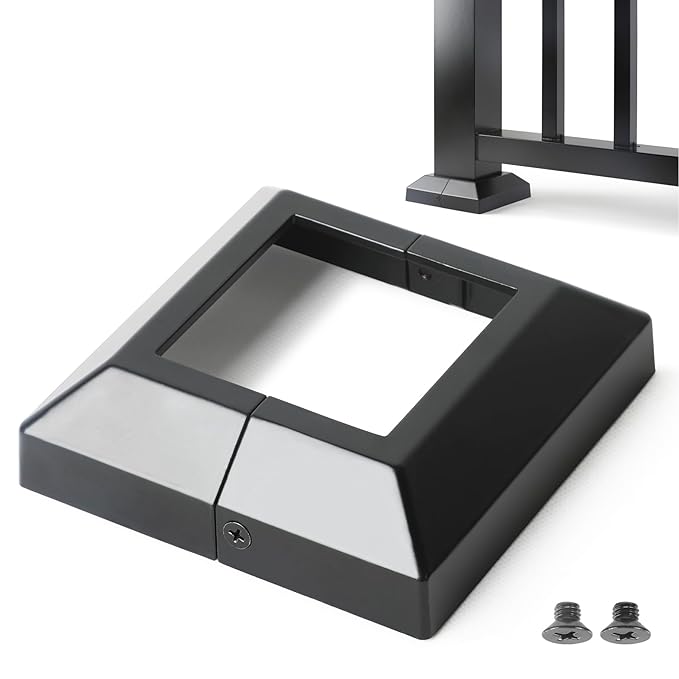 3.0"x3.0"（Actual: 3.0"x3.0"） Deck Post Base Cover Decorative Post Base Trim Skirt Black Aluminum 2Pack