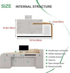 Modern Reception Desk with Counter Front Reception Table with Hidden LED Lighting Commercial Receptionist Desk White and Wood Checkout Counter Fully Assembled and Ready to Use 79inch