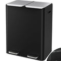 Arlopu 16Gal Dual Trash Can w/2 Built-in Box for Odor Control, Hands-Free Kitchen Garbage Bin, Recycle Waste Dustbin, Soft-Close Lid, 2 Buckets,Foot Pedal, Side Handle, Airtight,for Home (Black)