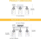 3-Light Track Lighting Kit Ceiling Kitchen Track Lighting Fixtures Chrome Bathroom Vanity Wall Lights with Clear Glass Multi-Directional Rotating Tracking Light Heads Spotlight for Accent Shop