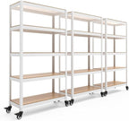 HOMEDANT House 5-Tier Metal Rolling Cart Shelf Rack Casters Heavy Duty Laminated Wheel Shelving Unit Adjustable Utility Storage Shelves Organizer Shelf Kitchen Garage (3, (M) 36.2" W, White)
