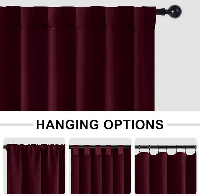 Hiasan Christmas Patio Sliding Door Room Divider Curtain Privacy Blackout Thermal Insulated Curtains with Back Tab & Rod Pocket for Bedroom Partition, Living Room Office(100 x 96 Inches, Burgundy)