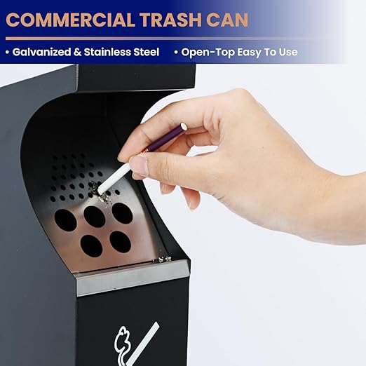Commercial Standing Trash Can, Outdoor Trash Bin with Lock & Removable Inner Bucket Outside Receptacle Stainless Steel Garbage Can Container for Hotels Restaurants Bars Office Park Street