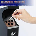 Commercial Standing Trash Can, Outdoor Trash Bin with Lock & Removable Inner Bucket Outside Receptacle Stainless Steel Garbage Can Container for Hotels Restaurants Bars Office Park Street