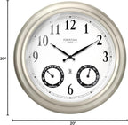 20" Evander Outdoor Atomic Clock with Thermometer & Hygrometer, 3 in 1 Weather Stations, Large Wall Clocks for Living Room Decor,Modern Farmhouse Home Decor (Morning Silver)