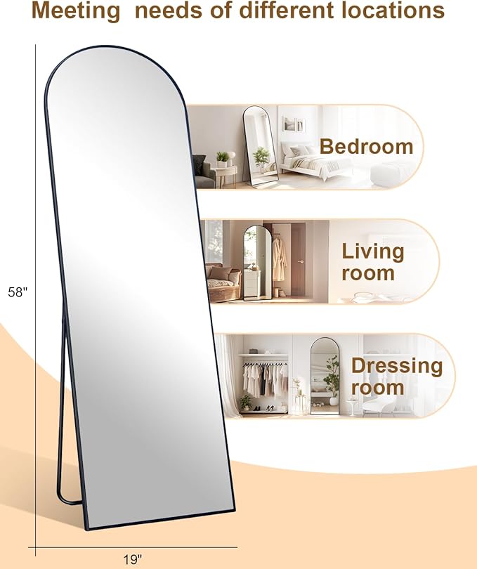 58"x19"Floor Mirror Full Length,Arched Full Length Mirror with Stand,Full Body Mirror,Hanging or Large Leaning for Bedroom Living Room Black