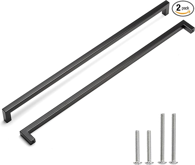Matte Black Cabinet Pulls - Square Drawer Pulls, 2 Pack 18 Inch Stainless Steel Kitchen Door Cupboard Handles, 458mm Hole Centers